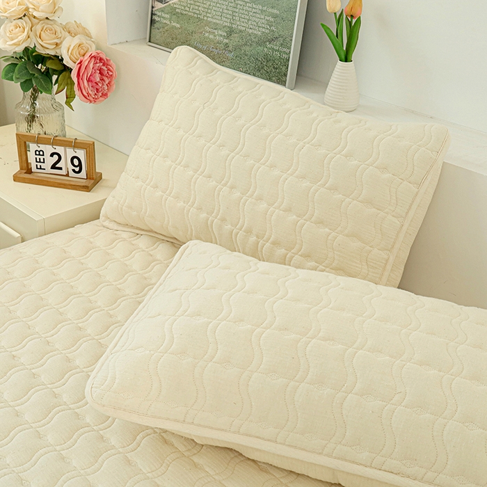 91家纺网 家纺一手货源 找家纺 豪选家纺 2025新款A类抗菌高支高密纯棉色织正宗双层纱夹棉床笠 杏仁黄