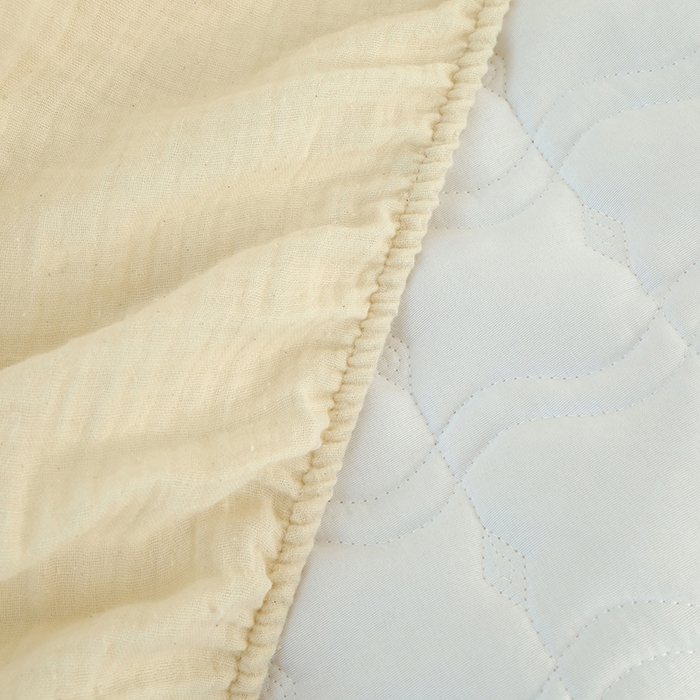 91家纺网 家纺一手货源 找家纺 豪选家纺 2025新款A类抗菌高支高密纯棉色织正宗双层纱夹棉床笠 杏仁黄