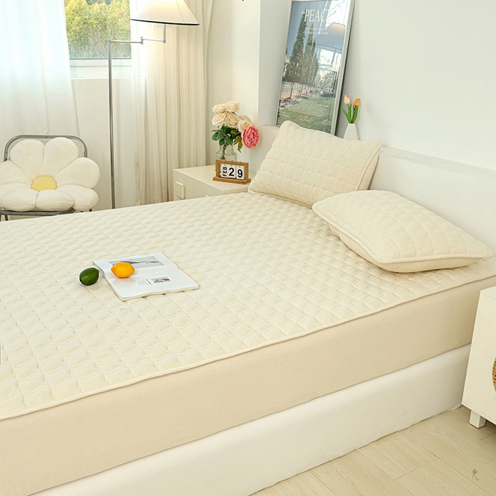 91家纺网 家纺一手货源 找家纺 豪选家纺 2025新款A类抗菌高支高密纯棉色织正宗双层纱夹棉床笠 杏仁黄