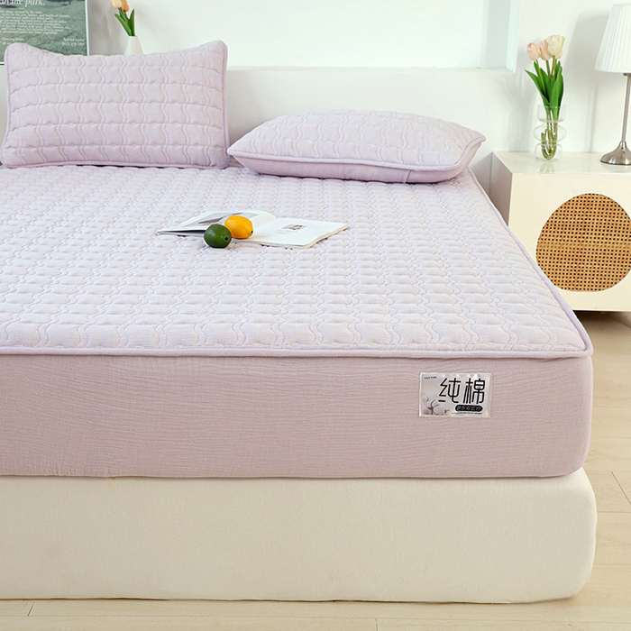 91家纺网 家纺一手货源 找家纺 豪选家纺 2025新款A类抗菌高支高密纯棉色织正宗双层纱夹棉床笠 薰衣紫