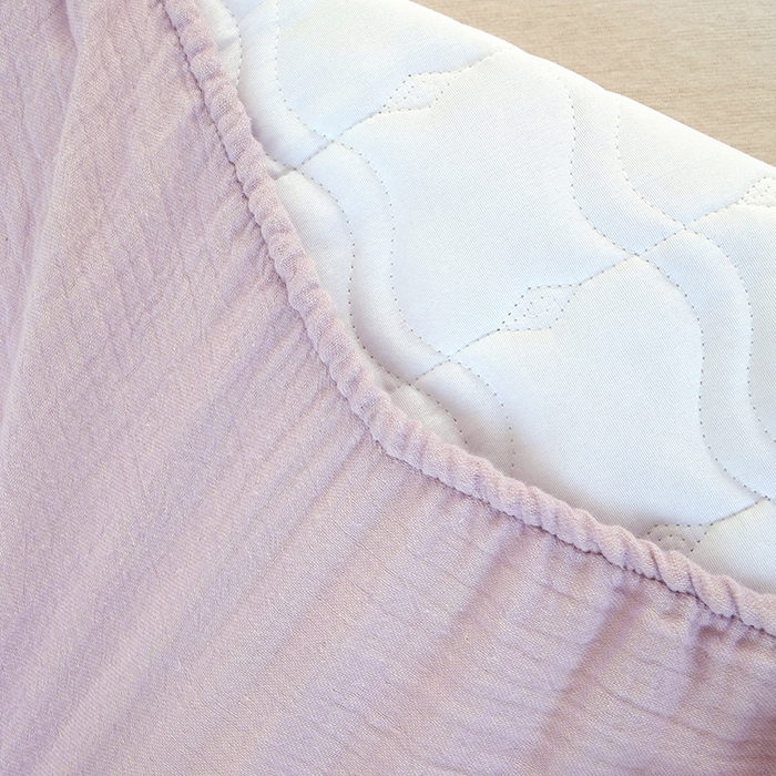 91家纺网 家纺一手货源 找家纺 豪选家纺 2025新款A类抗菌高支高密纯棉色织正宗双层纱夹棉床笠 薰衣紫