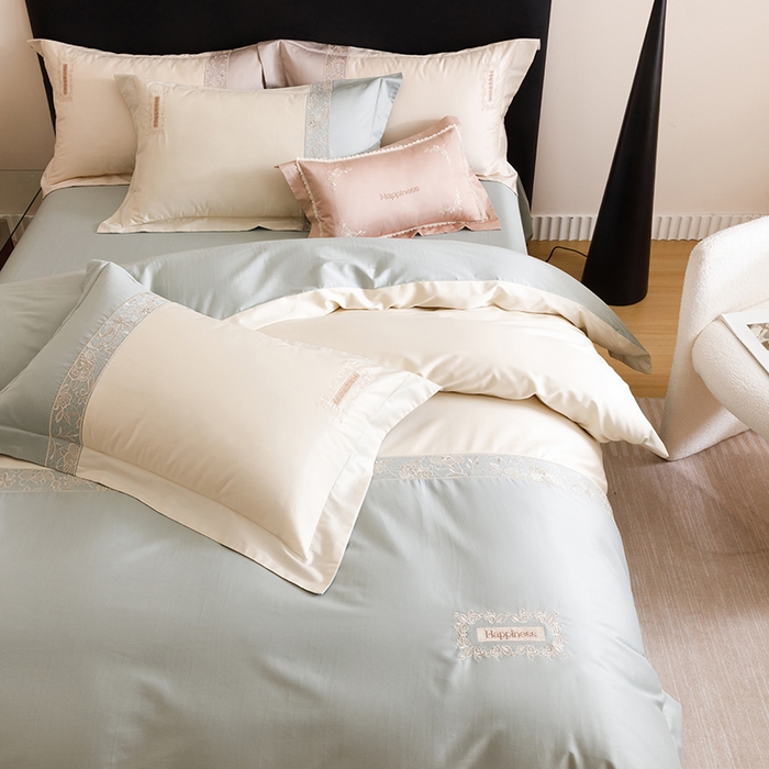 91家纺网 家纺一手货源 找家纺 艾莱家纺 2025新款A类100支长绒棉纯棉四件套-玛格丽特 玛格丽特-蓝绿-奶昔黄