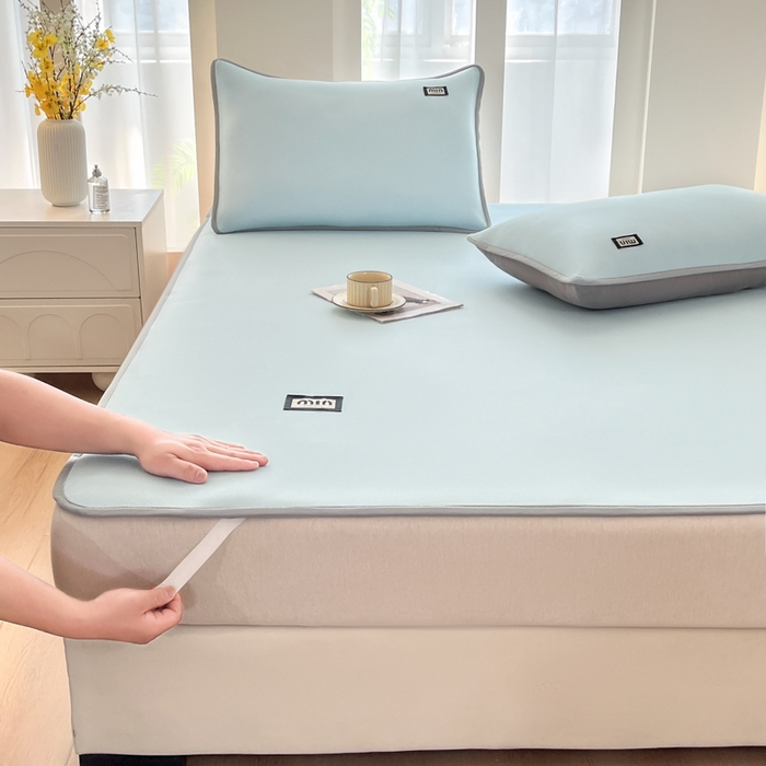 91家纺网 家纺一手货源 找家纺 子曰 2025新款A类高分子PE小清新凉感席系列-床垫款 小清新-天蓝