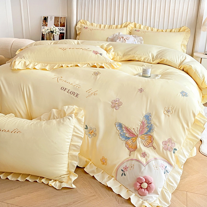 91家纺网 家纺一手货源 找家纺 （总）可以家居 2025新款澳棉韩版绣花花边款四件套-小甜心