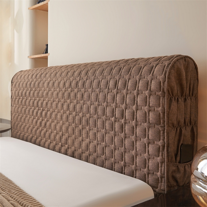 91家纺网 家纺一手货源 找家纺 情恒家纺 2025新款麻布全包床头罩 麻布-深驼色