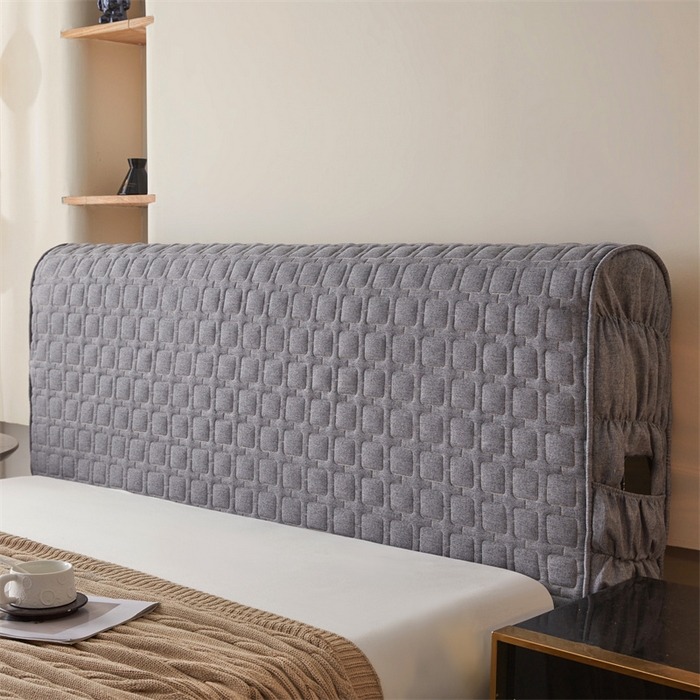 91家纺网 家纺一手货源 找家纺 情恒家纺 2025新款麻布全包床头罩 麻布-山黛灰