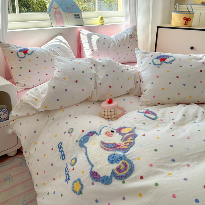 91家纺网 家纺一手货源 找家纺 （总）如意朵 2025新款全棉双层纱小清新绣花四件套（专版花型）