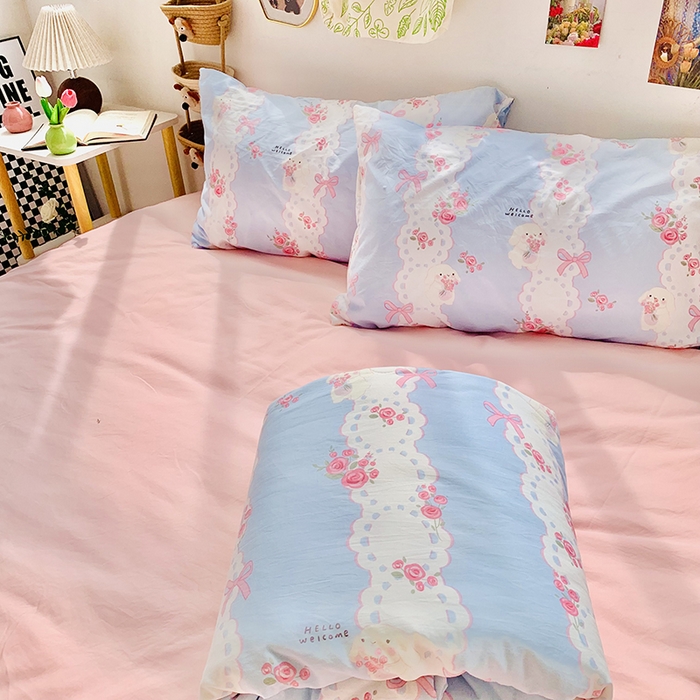 91家纺网 家纺一手货源 找家纺 2025新款1活性印染水洗棉大豆夏被 夏被-玫瑰小兔