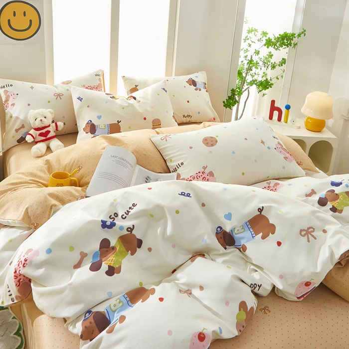 91家纺网 家纺一手货源 找家纺 黛妮雅 2025新款AB版全棉印花床单款全棉四件套 送买家秀 腊肠狗