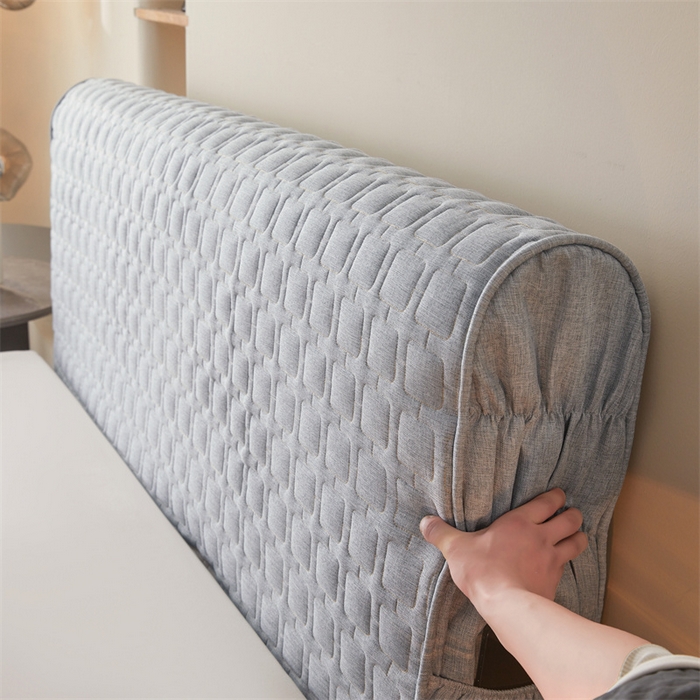 91家纺网 家纺一手货源 找家纺 情恒家纺 2025新款麻布全包床头罩 麻布-烟雾灰