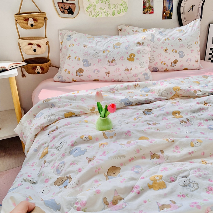 91家纺网 家纺一手货源 找家纺 2025新款1活性印染水洗棉大豆夏被 夏被-可爱粉猫