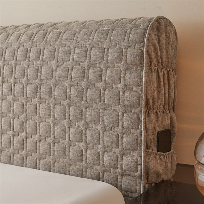 91家纺网 家纺一手货源 找家纺 情恒家纺 2025新款麻布全包床头罩 麻布-星光灰