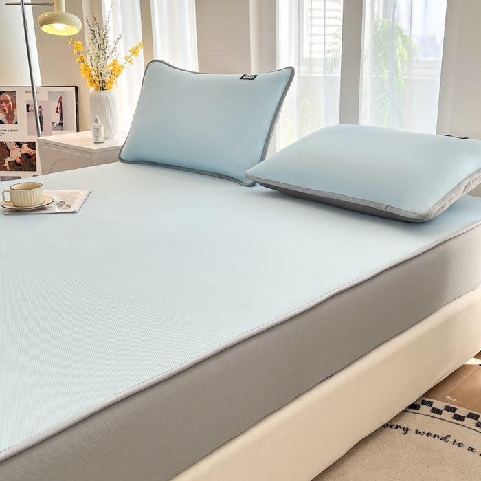 91家纺网 家纺一手货源 找家纺 子曰 2025新款A类高分子PE小清新凉感席系列-床笠款 小清新-天蓝