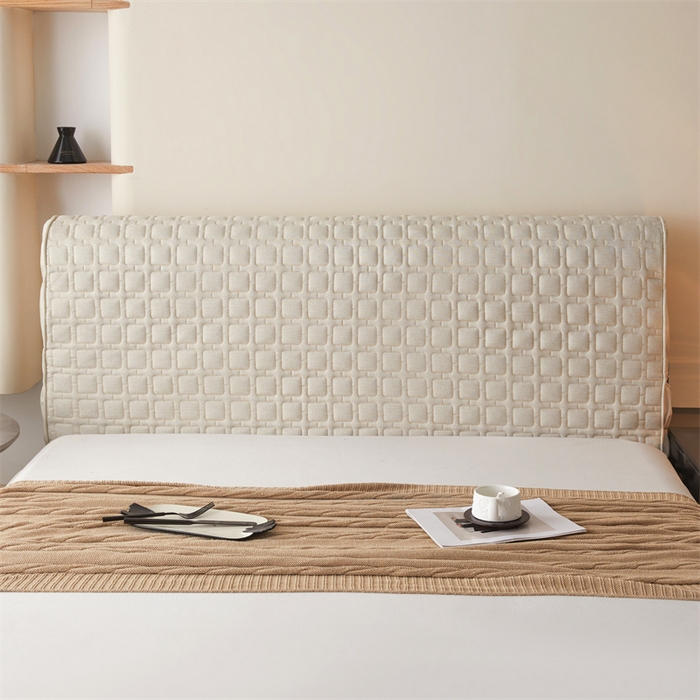 91家纺网 家纺一手货源 找家纺 情恒家纺 2025新款麻布全包床头罩 麻布-奶白色