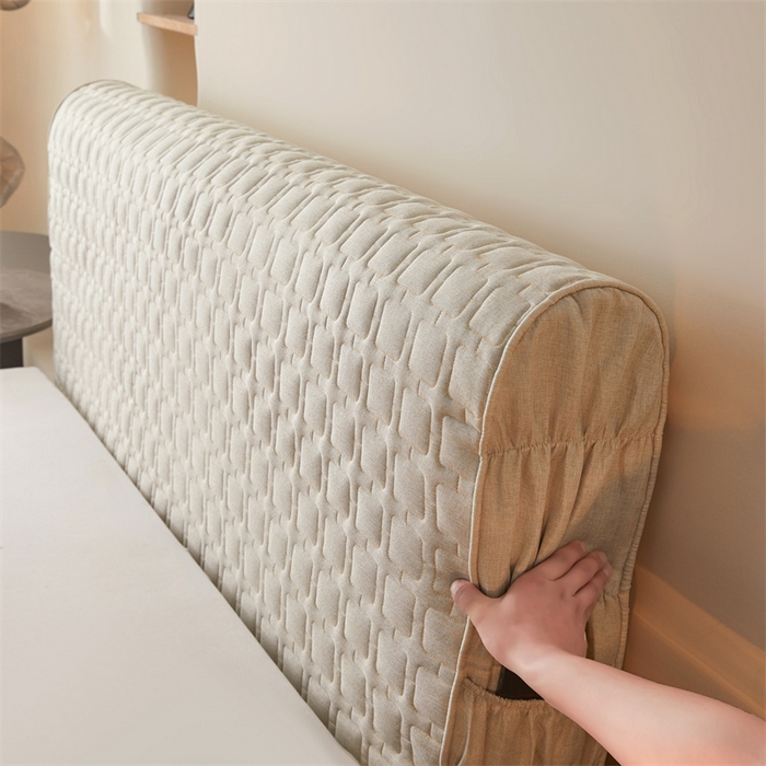 91家纺网 家纺一手货源 找家纺 情恒家纺 2025新款麻布全包床头罩 麻布-奶白色