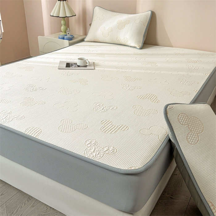 91家纺网 家纺一手货源 找家纺 雯豆家纺 2025新款PE凉感提花冰丝床笠三件套全包中分子床罩床垫保护套 米奇宝-床笠款