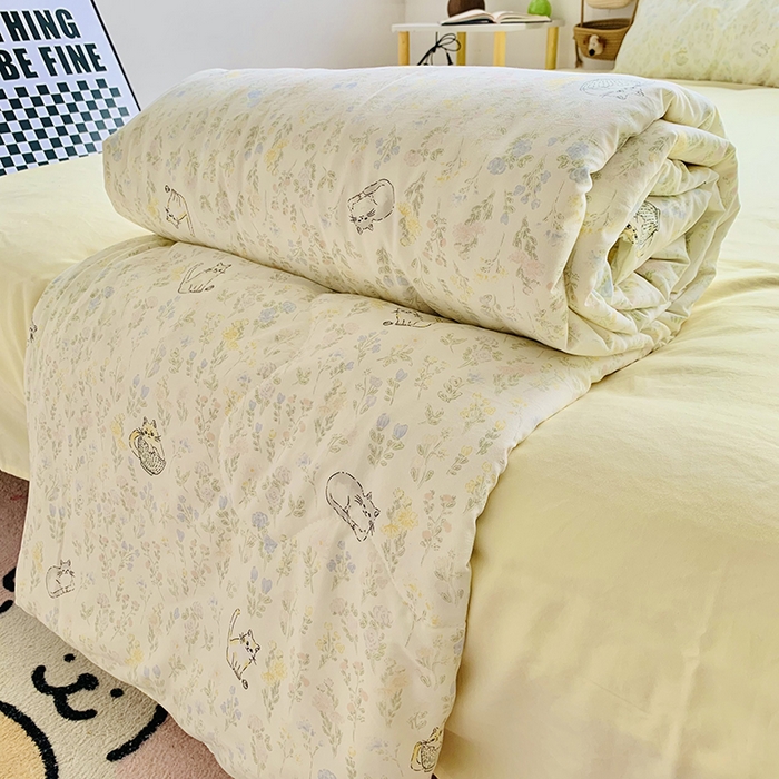 91家纺网 家纺一手货源 找家纺 2025新款1活性印染水洗棉大豆夏被 夏被-清新猫咪