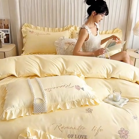 91家纺网 家纺一手货源 找家纺 （总）可以家居 2025新款澳棉韩版绣花花边款四件套-小甜心