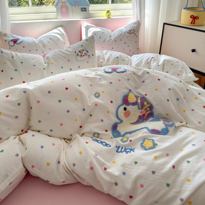 91家纺网 家纺一手货源 找家纺 （总）如意朵 2025新款全棉双层纱小清新绣花四件套（专版花型）