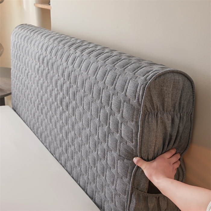 91家纺网 家纺一手货源 找家纺 情恒家纺 2025新款麻布全包床头罩 麻布-山黛灰