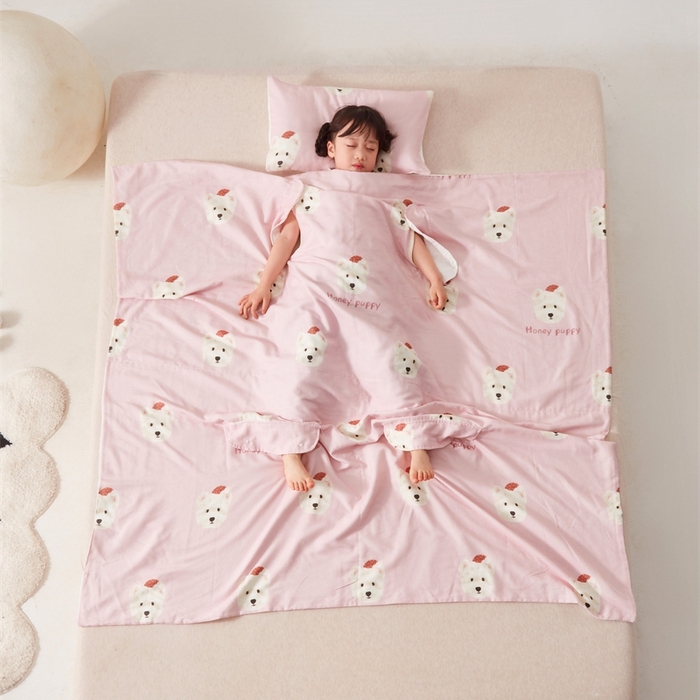 91家纺网 家纺一手货源 找家纺 艾佳宝贝 2025A类全棉纱布护肚防踢睡袋多功能盖毯宝宝夏被 乖萌小狗