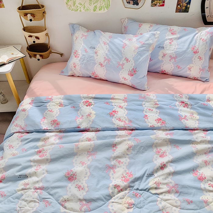 91家纺网 家纺一手货源 找家纺 2025新款1活性印染水洗棉大豆夏被 夏被-玫瑰小兔