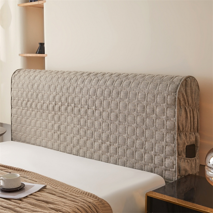 91家纺网 家纺一手货源 找家纺 情恒家纺 2025新款麻布全包床头罩 麻布-星光灰