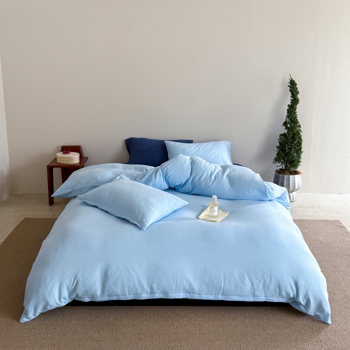 91家纺网 家纺一手货源 找家纺 （总）山舍家居 2025新款皱皱双层纱纯色四件套