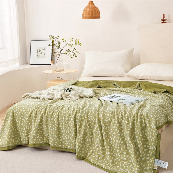 91家纺网 家纺一手货源 找家纺 瑞米家居 2025新款全棉色织提花夏被 漫天花海-芥末绿