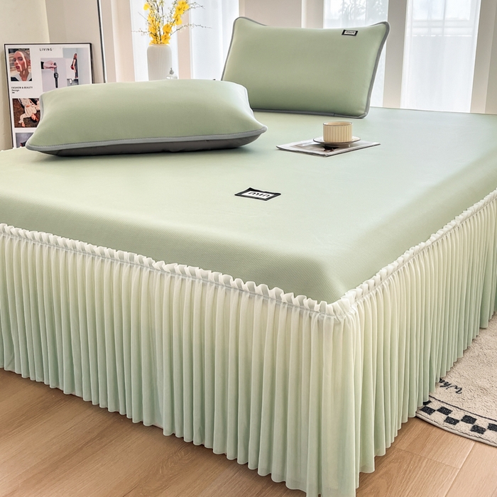 91家纺网 家纺一手货源 找家纺 子曰 2025新款A类高分子PE小清新凉感席系列-床裙款  小清新-绿