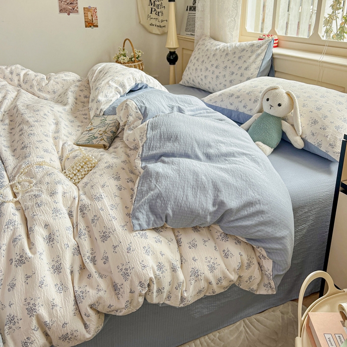 91家纺网 家纺一手货源 找家纺 一比一 2026新款云感皱皱双层纱四件套-简单款 兰黛