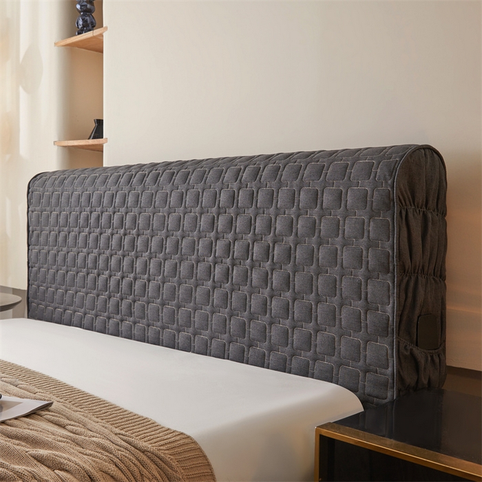 91家纺网 家纺一手货源 找家纺 情恒家纺 2025新款麻布全包床头罩 麻布-墨青灰