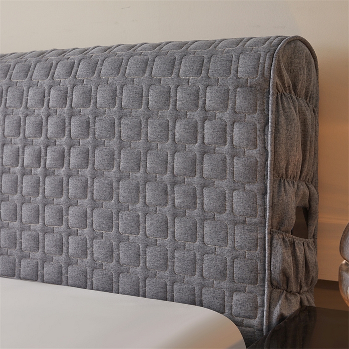 91家纺网 家纺一手货源 找家纺 情恒家纺 2025新款麻布全包床头罩 麻布-山黛灰