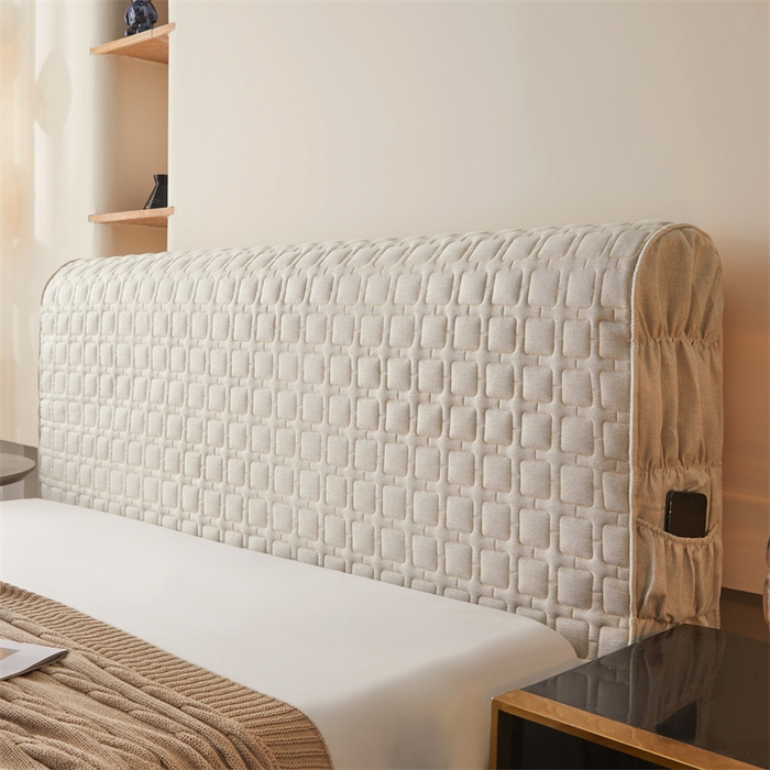 91家纺网 家纺一手货源 找家纺 情恒家纺 2025新款麻布全包床头罩 麻布-奶白色