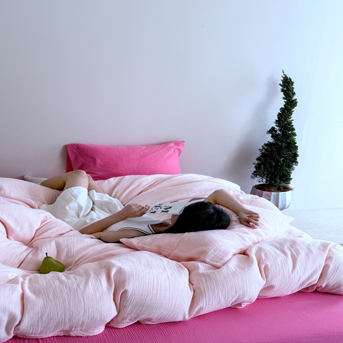 91家纺网 家纺一手货源 找家纺 （总）山舍家居 2025新款皱皱双层纱纯色四件套