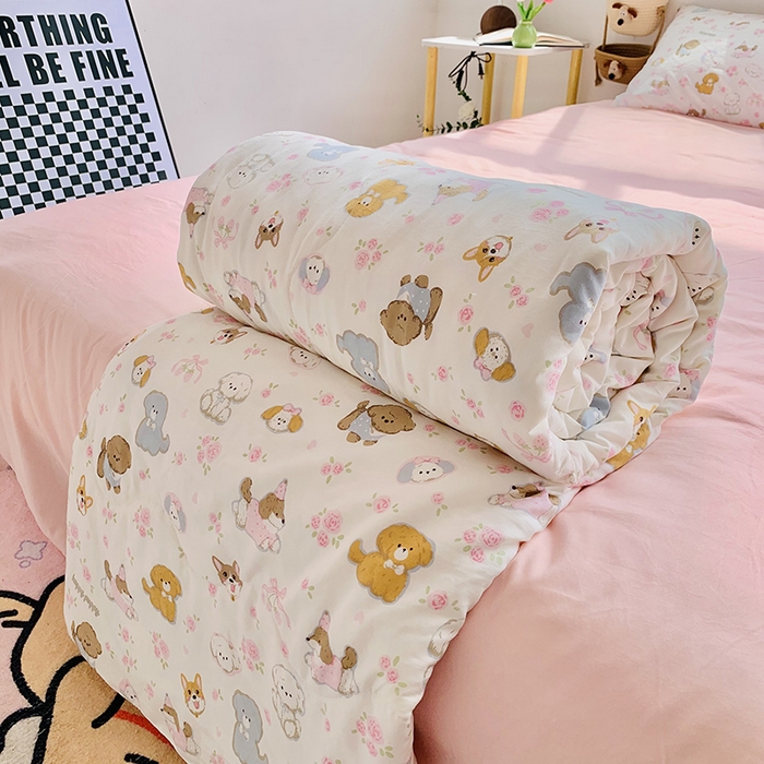 91家纺网 家纺一手货源 找家纺 2025新款1活性印染水洗棉大豆夏被 夏被-可爱粉猫