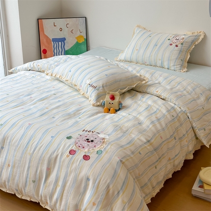潘朵拉家纺 2025新款全棉双层纱面包超人系列四件套 面包超人蓝