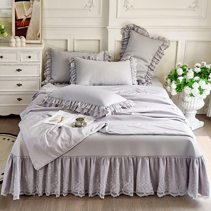 91家纺网 家纺一手货源 找家纺 乐朵家居 2025新款 尤娜 （可配同色系空调被）PE凉席三件套（复合） 控价218 灰