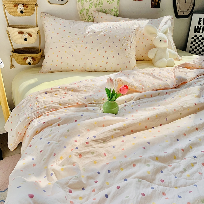 91家纺网 家纺一手货源 找家纺 2025新款1活性印染水洗棉大豆夏被 夏被-彩虹波点