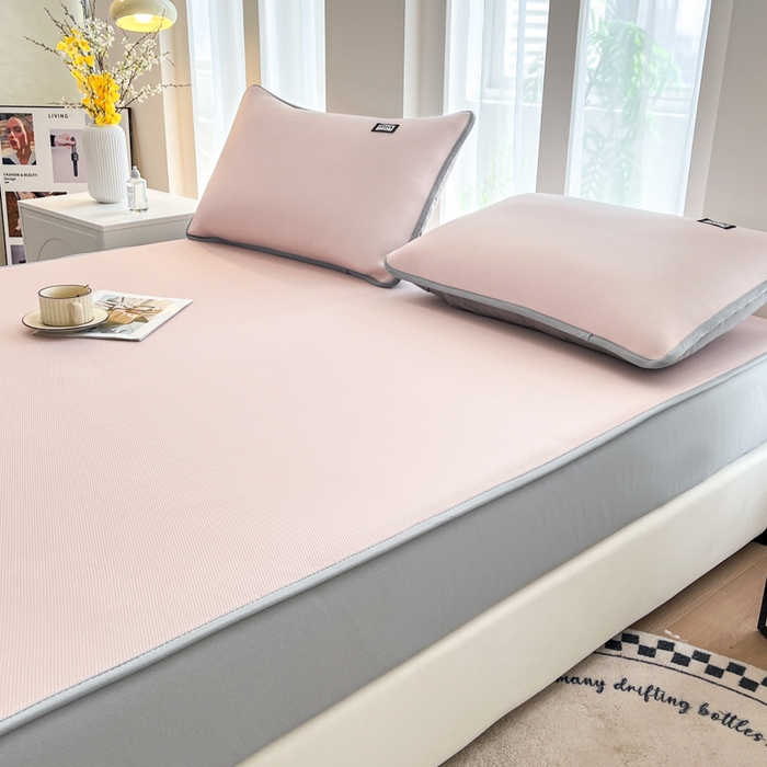 91家纺网 家纺一手货源 找家纺 子曰 2025新款A类高分子PE小清新凉感席系列-床笠款 小清新-粉