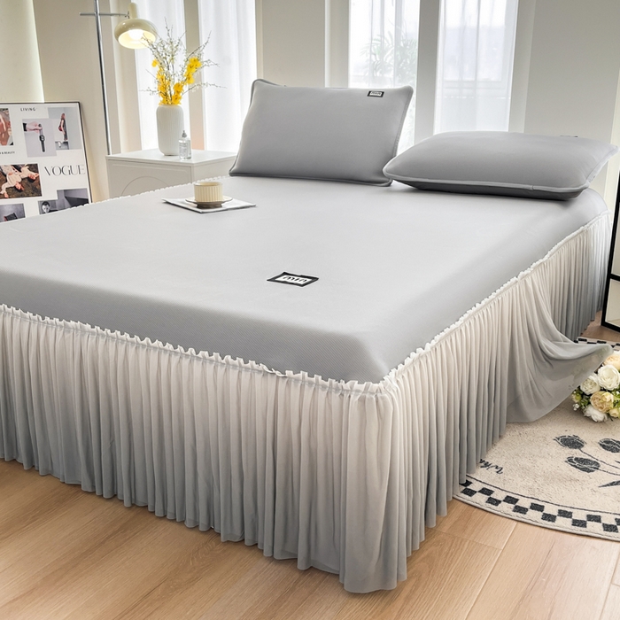 91家纺网 家纺一手货源 找家纺 子曰 2025新款A类高分子PE小清新凉感席系列-床裙款  小清新-灰