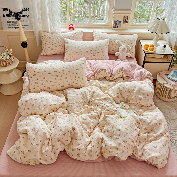 91家纺网 家纺一手货源 找家纺 一比一 2026新款云感皱皱双层纱四件套-简单款 梦境