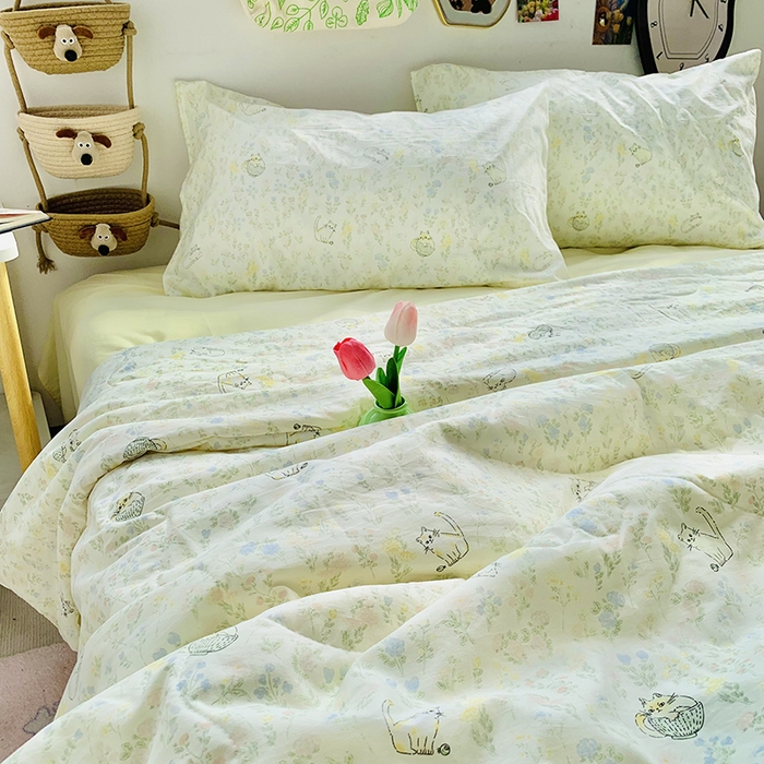 91家纺网 家纺一手货源 找家纺 2025新款1活性印染水洗棉大豆夏被 夏被-清新猫咪