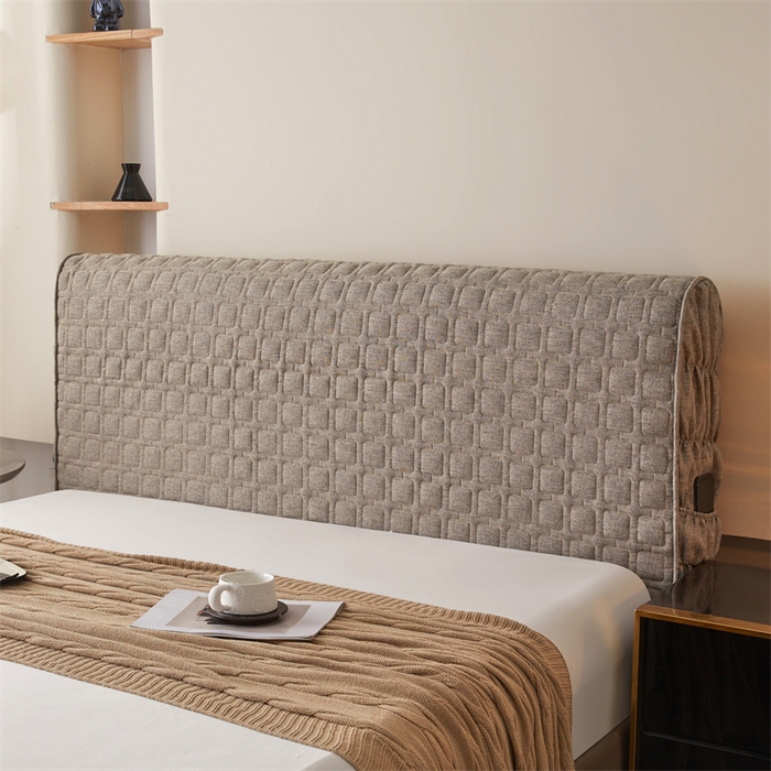 91家纺网 家纺一手货源 找家纺 情恒家纺 2025新款麻布全包床头罩 麻布-星光灰