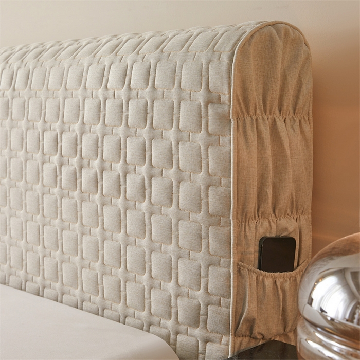 91家纺网 家纺一手货源 找家纺 情恒家纺 2025新款麻布全包床头罩 麻布-奶白色