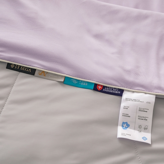 91家纺网 家纺一手货源 找家纺 茧羽世家 2025新款沁柔双镜抗菌系列夏被夏凉被空调被 风信紫拼灰