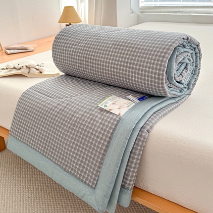 棉乐町家居 2025新款里外全棉手包边棉花夏被 细灰条