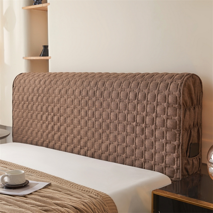 91家纺网 家纺一手货源 找家纺 情恒家纺 2025新款麻布全包床头罩 麻布-深驼色