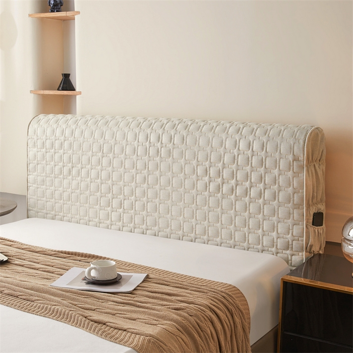 91家纺网 家纺一手货源 找家纺 情恒家纺 2025新款麻布全包床头罩 麻布-奶白色