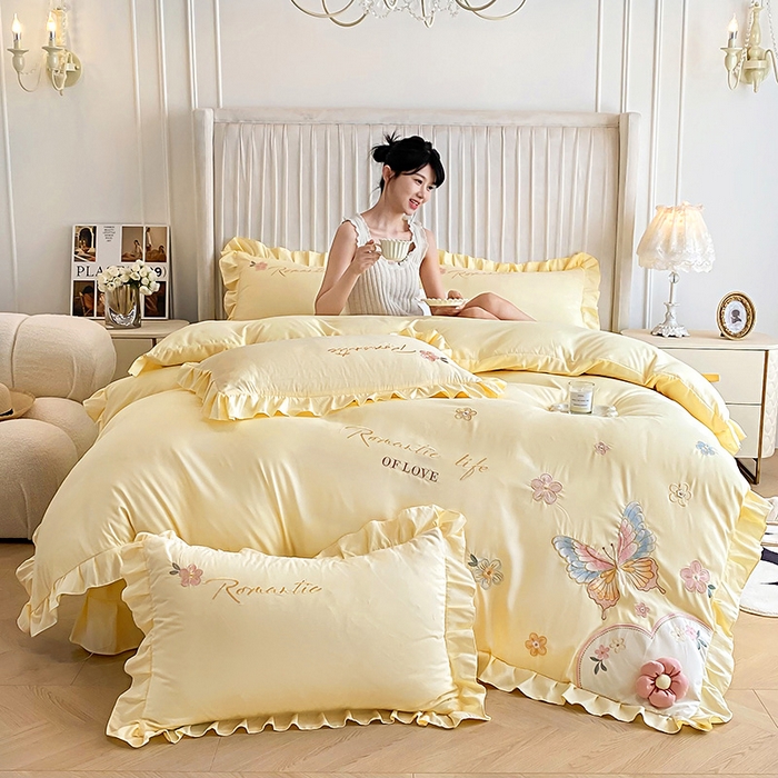 91家纺网 家纺一手货源 找家纺 （总）可以家居 2025新款澳棉韩版绣花花边款四件套-小甜心